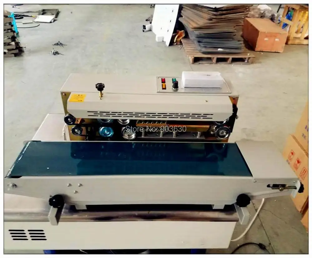 wholesale 220V Continuous Plastic Bag Film Heat  Band Sealing Machine FR-900,Steel Wheel Printing ,Sealing Width:6-12MM