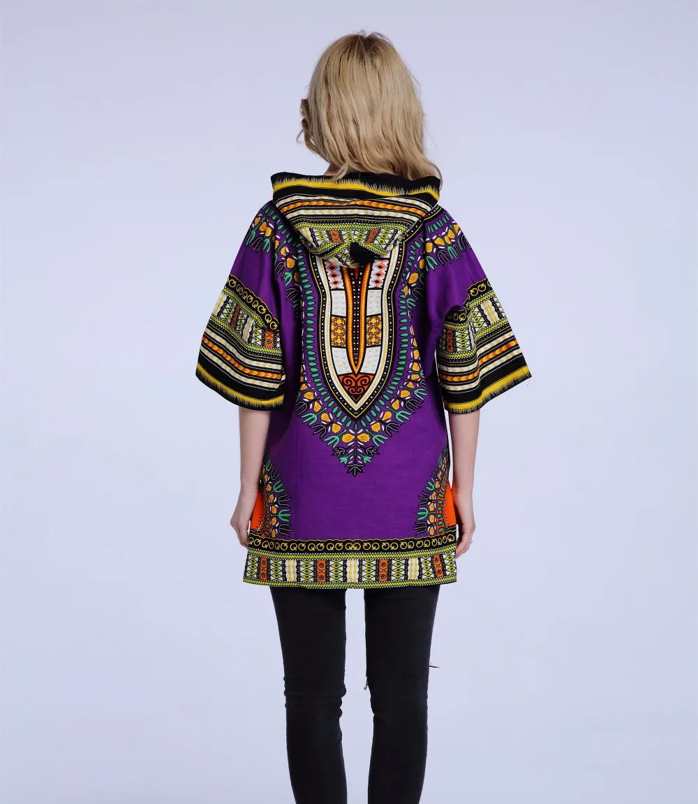 Dashikiage Hoodies 100% Cotton Dashiki with Hood Men\'s Women\'s African Dashiki Shirts Dress Boho Hippie Kaftan Festive Clothing