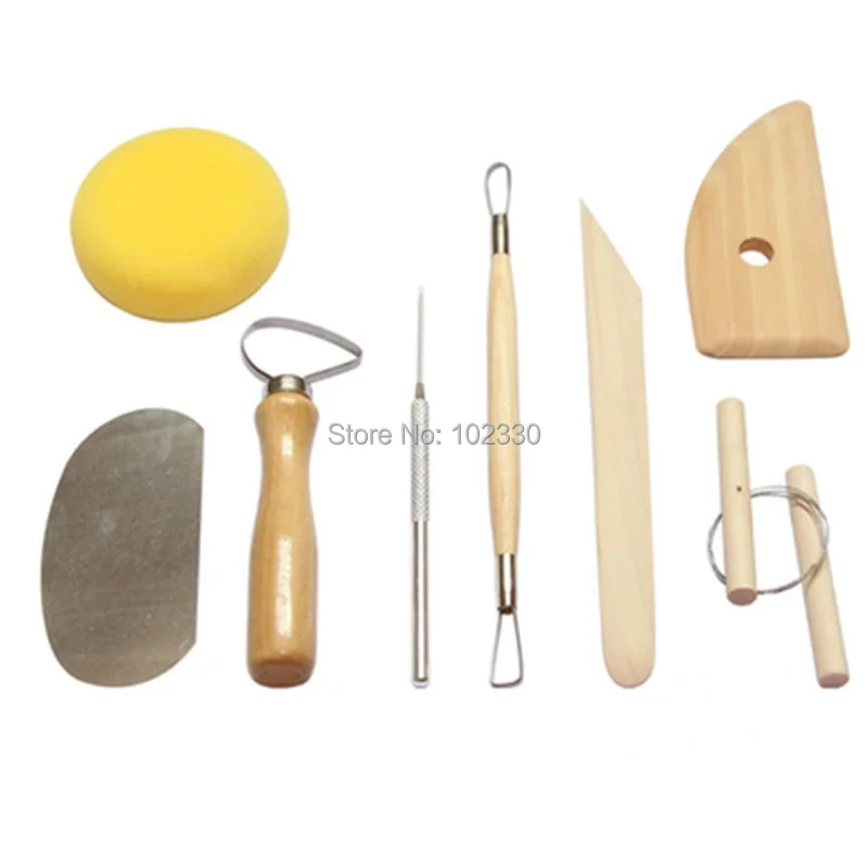 50sets 8pcs/set Pottery Tools Set Pottery Ceramics Molding Clay Tools Stainless Steel Wood Sponge Tool