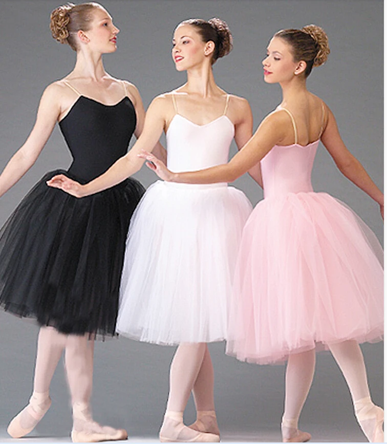 Adult Romantic New Ballet Tutu Dance Rehearsal Practice Skirts Swan Costumes For Women Long Tulle Dresses White Pink Black Color