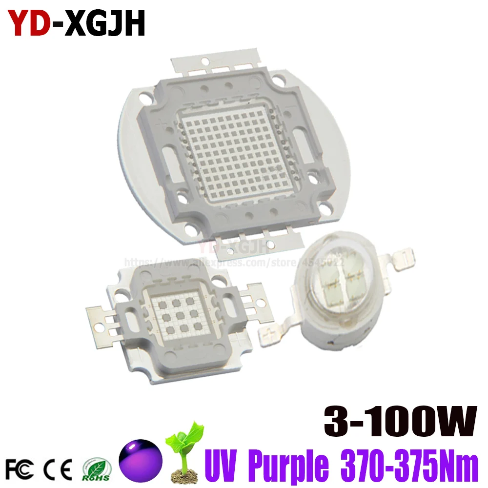 High Power LED UV 360Nm 370Nm 390Nm 400Nm 410Nm 3-100WLED Chip  Lamp beads For 370-375Nm Workshop disinfection, nail art light