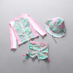 1-14Y Mädchen Bademode Blume Kinder Zwei Stück Rash Guard Volle Hülse Sonne Geschützt Zipper Up Closure Separaten Mädchen Badeanzüge