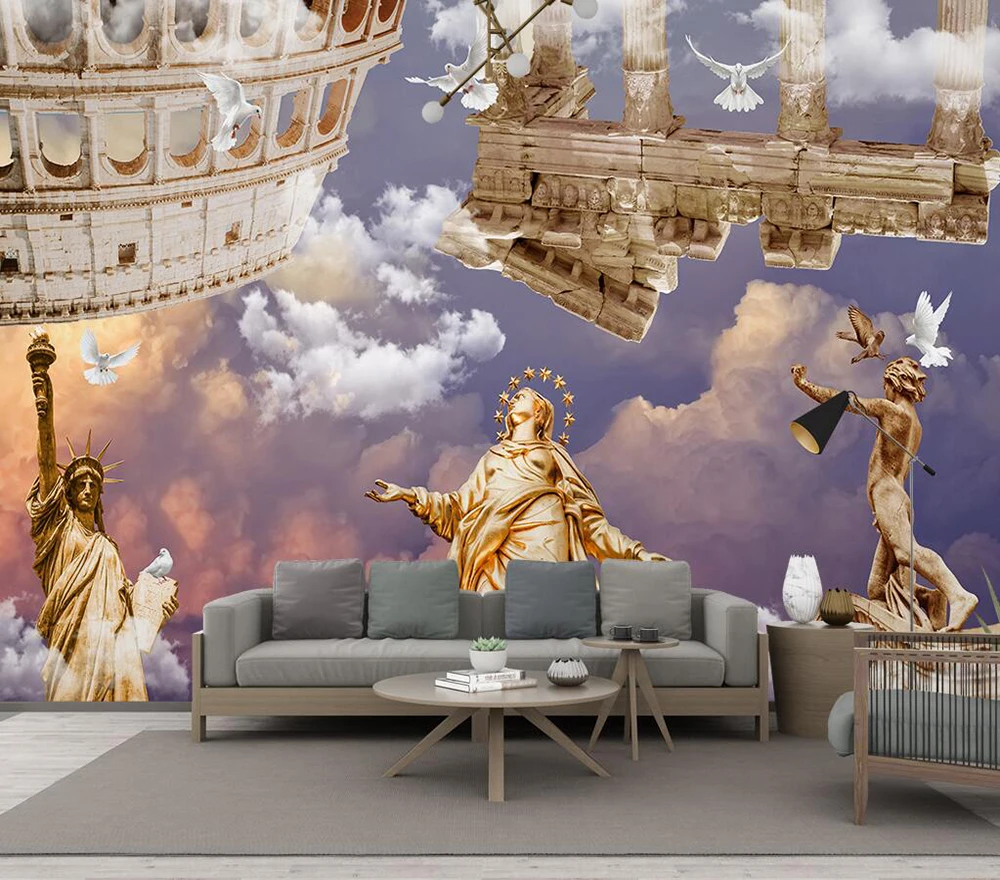 

Decorative wallpaper 3D rococo construction background wall painting