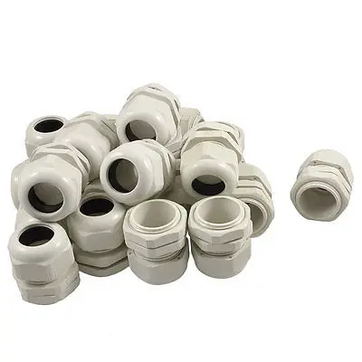 20 x White Plastic Waterproof Connector PG25 16-21mm Diameter Cable Gland