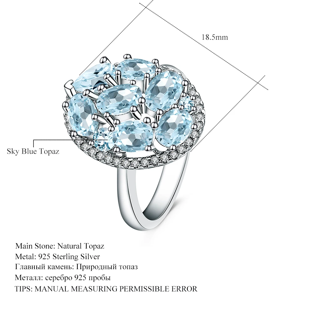 Gem\'s Ballet Natural Sky Blue Topaz Rings Genuine 100% 925 Sterling Silver Vintage Fashion Jewelry For Women Wedding Engagement