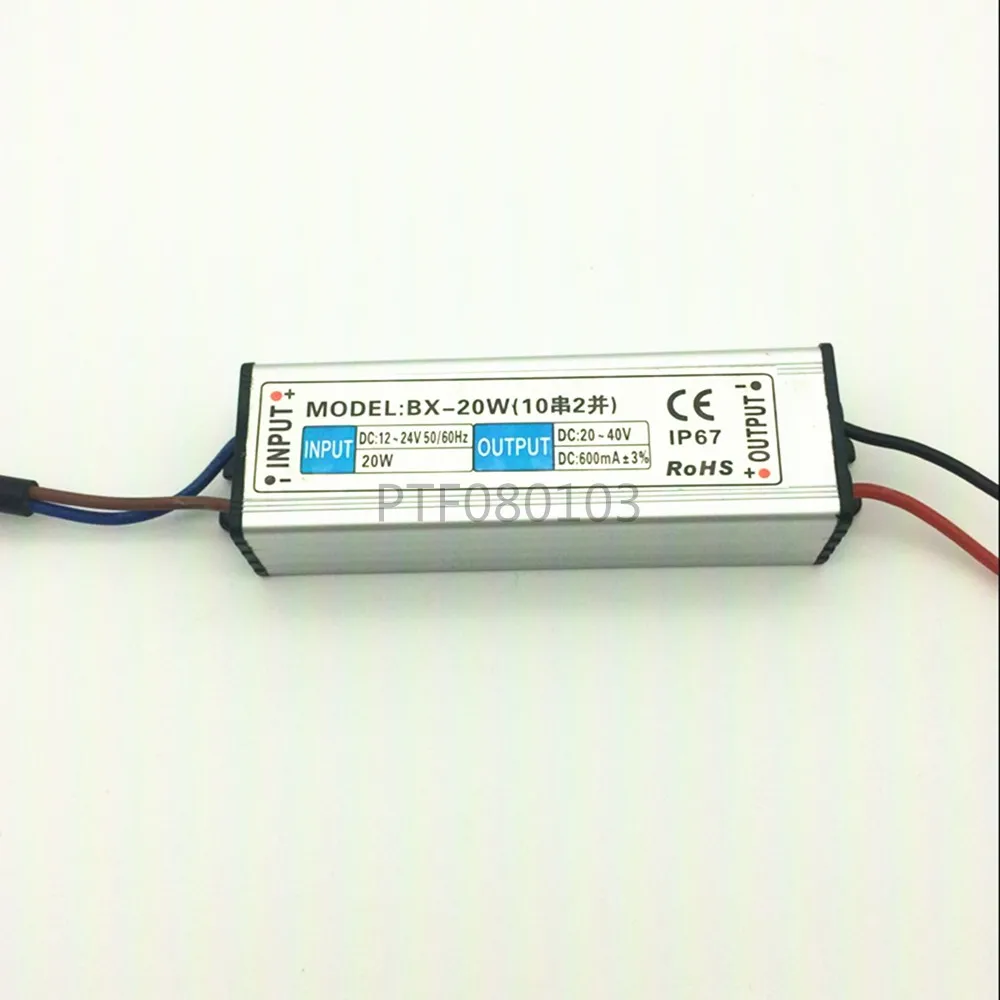 DC 12-24V 20w waterproof LED Driver Waterproof IP67 Output DC 20-40V 600 mA Power Supply For LED light