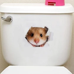 3D Cats Dogs Hamster Wall Sticker Bathroom For Home Decor Kids Room Cute Animal Vinyl Decal Art Poster Hole View Toilet Stickers