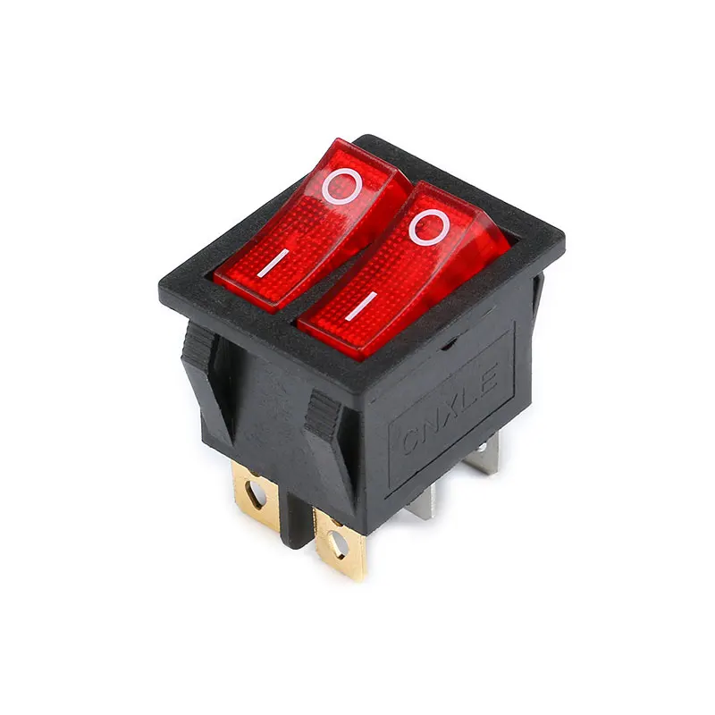 10PCS/1pc KCD6 6Pin 16A 250V 20A 125V 25*31MM Double Light Rocker Switch ON-OFF KCD8 Boat Power Switches 31X25 ON OFF with LED