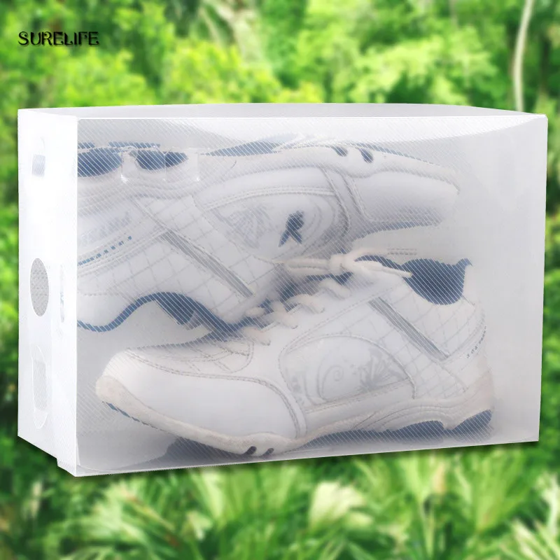10pcs children/women/men Foldable Clear Plastic Shoe Storage Box Transparent Stackable Foldable Shoe Box Organizers Wholesale