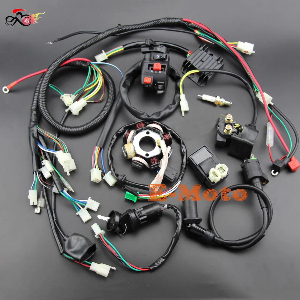 BUGGY WIRING HARNESS LOOM GY6 ENGINE 125 150CC QUAD ATV ELECTRIC START STATOR 8 COIL SPARK PLUG GO KART KANDI GO KART DAZON