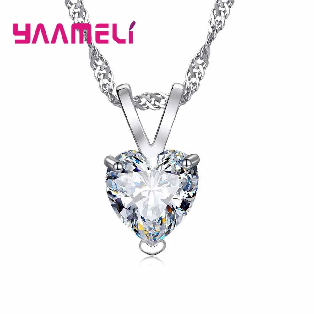 Romantic Heart Fashion 925 Sterling Silver Pendant Necklaces Jewelry Lovely Women High Quality Cubic Zircon Necklace