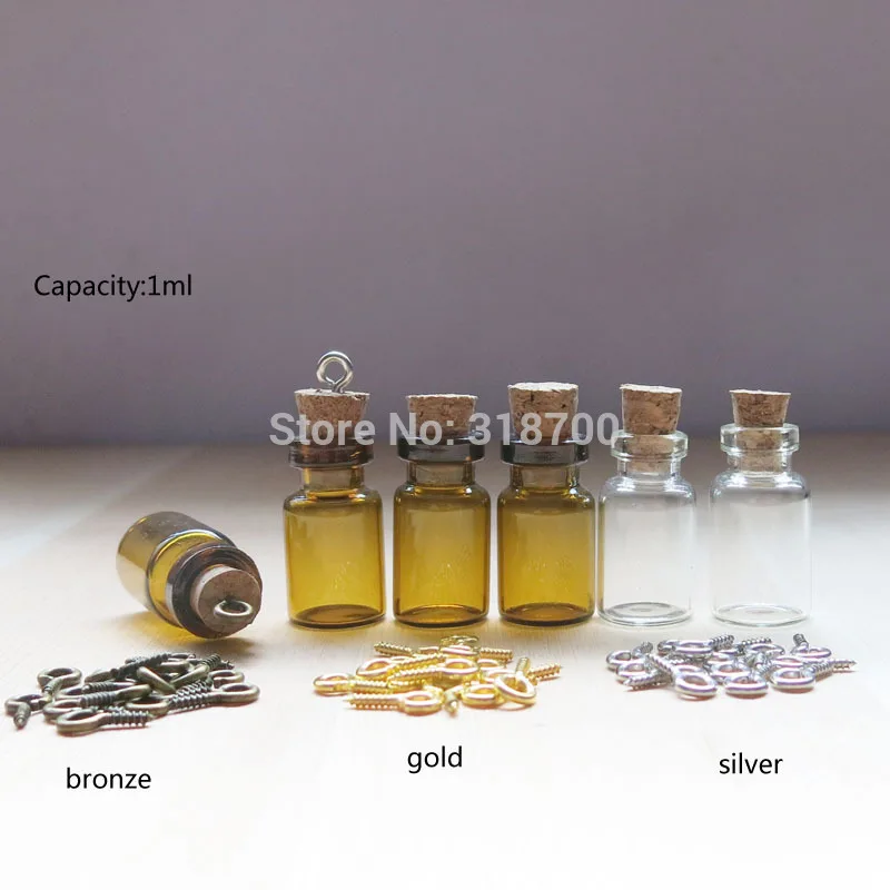 100pcs 1ml Clear Glass Bottle with Eye Hook  Amber Corked Bottle 0.5ml 0.6ml 1.5ml 2ml 2.5ml 3ml is available