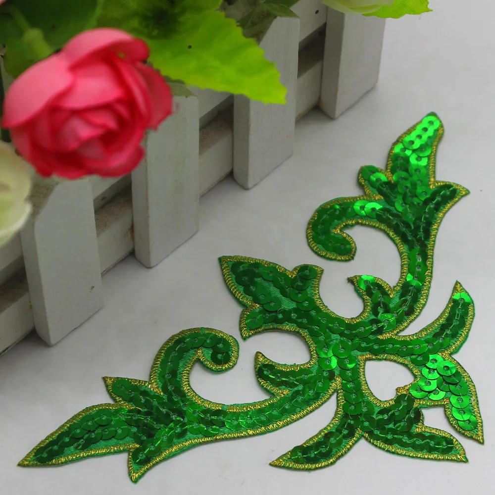 1 Piece Sequined Patches Iron on Cosplay Costumes For Dress Gold Embroidery Trims 16cm*9.5cm