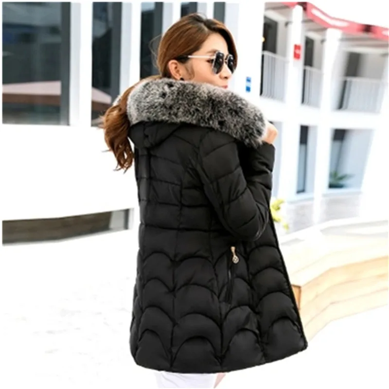 UHYTGF Womans Winter Coats Down Cotton Cold Protection Warm Jackets Fashion Fur Collar Hooded Casual 3XL Big Size Outerwear 398