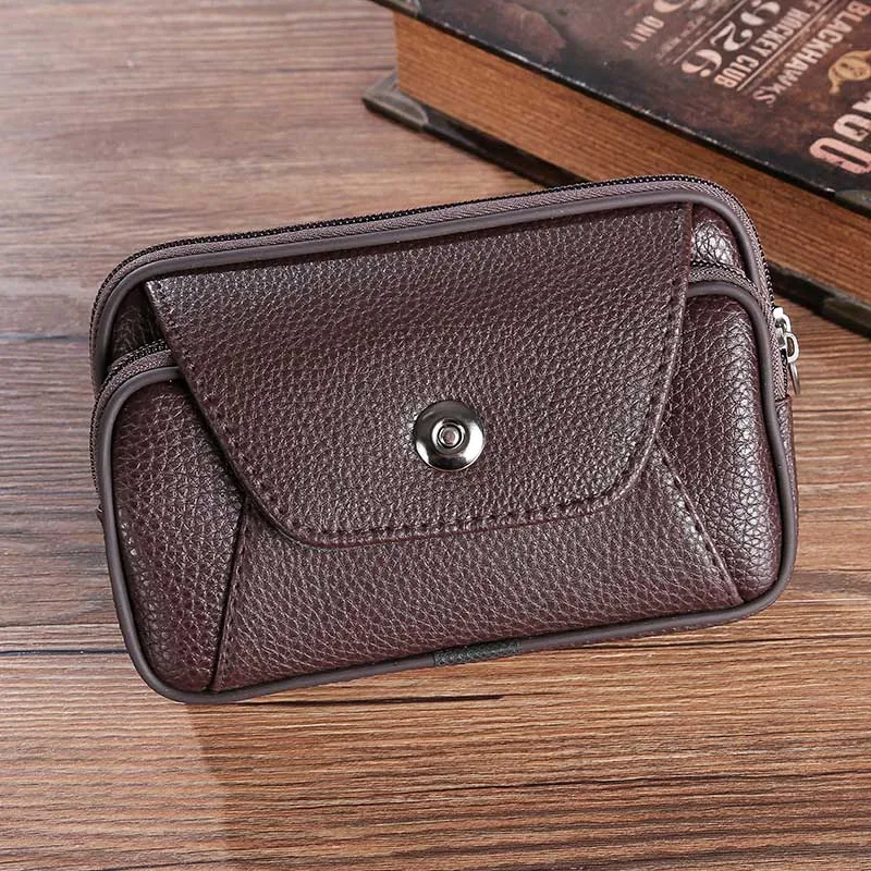 

Mens Fanny Pack Black Brown Mobile Phone Zipper Bag Coin Purse Good Quality Men Bags Casual Waist Packs Man Purses Leather Purse