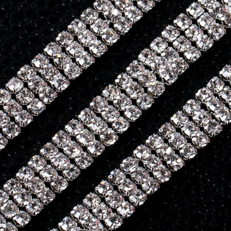 10 หลาคริสตัลเงินชุบ 3 แถว Rhi - Rhinestone Banding Trim บทวิจารณ์และราคา