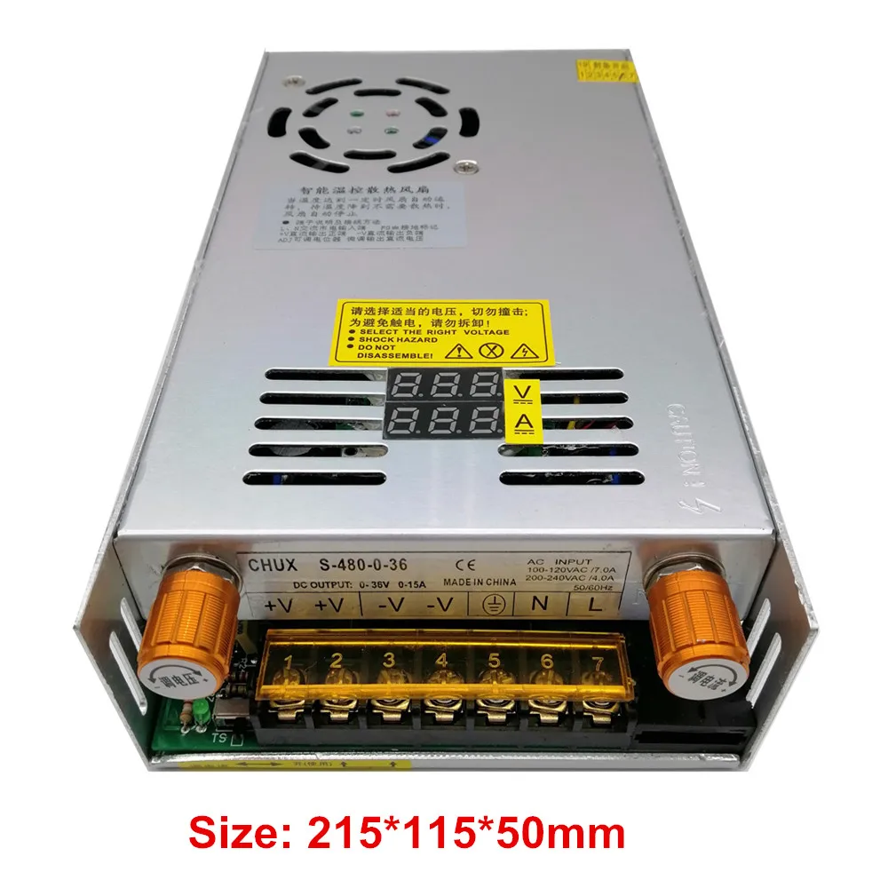 CHUX 480W regulowany zasilacz z wyświetlaczem cyfrowym SPMS dla diod DC 12V 5V 24V 36V 48V 60V 80V 120V 160v 220V