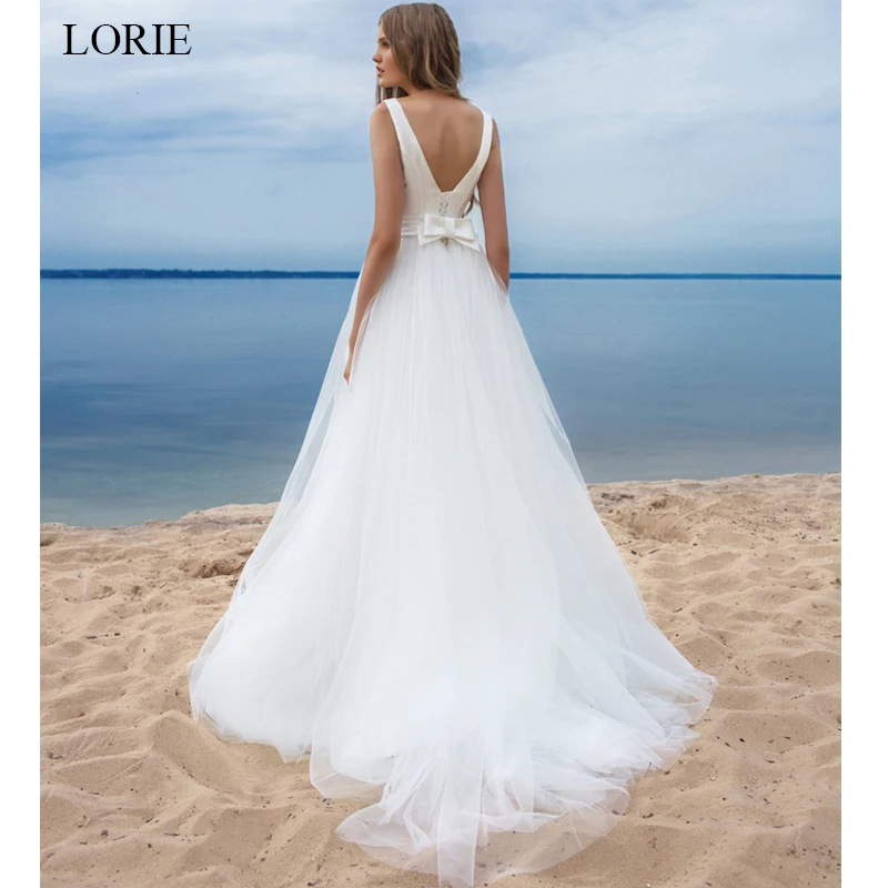 LORIE suknie ślubne na plażę Vestido Noiva Praia prosty biały tiul suknia ślubna Casamento Custom made Plus rozmiar