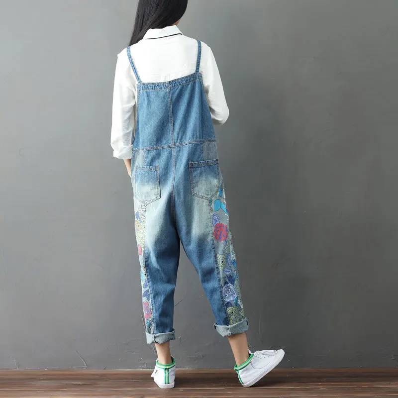 Free Shipping 2019 New Fashion Ladies Overalls Denim Jeans Loose Jumpsuits And Rompers With Holes Plus Size Jumpsuits For Women