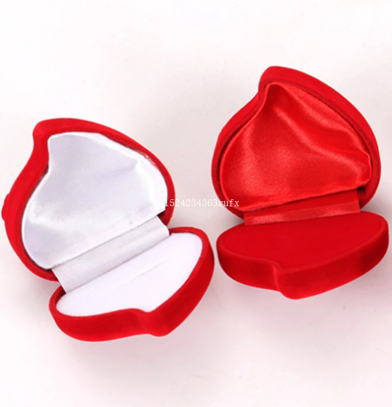 

200pcs Heart Shaped Ring Boxes Rose Flower Design Gifts Holder Red Engagement Wedding Jewelry Boxes Gift Box for Lover