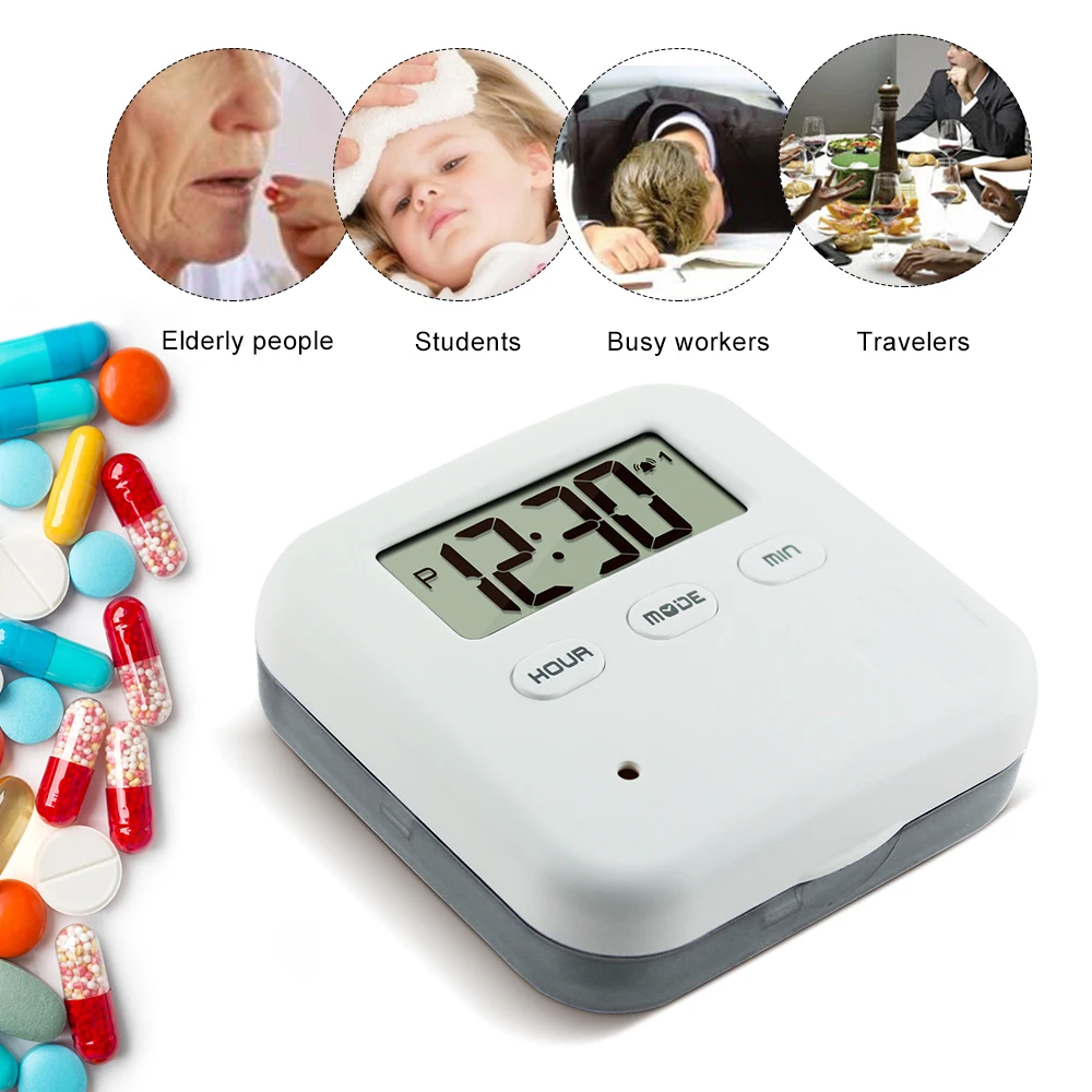 7 Days Pill Organizer Separated Pill Box Case With Electronic Timer Alarm Reminder Medicine Storage Dispenser Dust-proof Travel