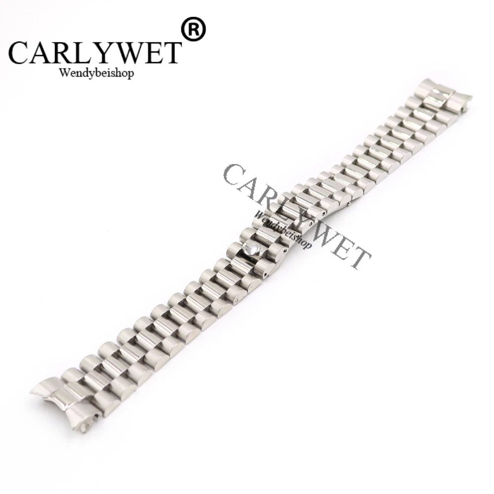 CARLYWET 20mm Silver Black Middle Gold Solid Curved End Screw Link Stainless Steel Wrist Watch Band Bracelet For President