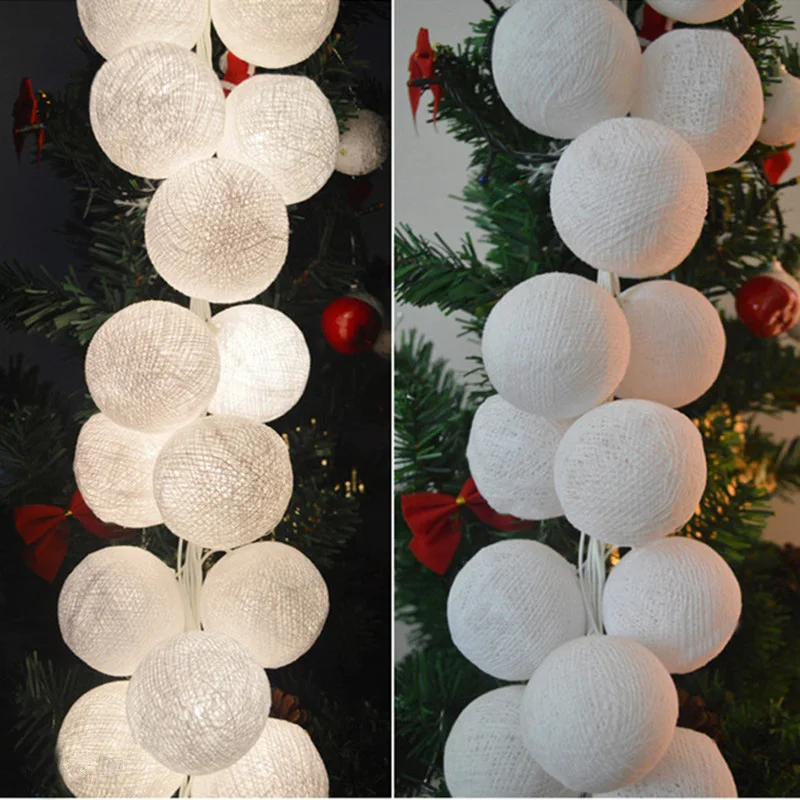 Unprocessed Pure White Cotton Balls String Lights, Party Decor, Wedding, Happy Lights, Handmade Lamp, Spare Bulbs