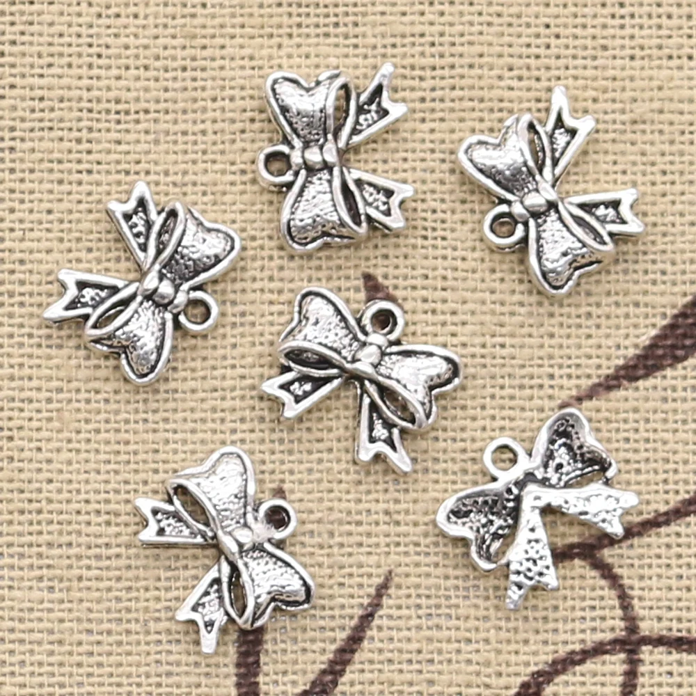 50pcs Charms Bowknot Bow 11x10mm Antique Bronze Silver Color Pendants DIY Necklace Making Findings Handmade Tibetan Jewelry