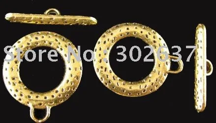 FREE SHIPPING 60sets Antiqued gold metal dotted circle toggle clasps A1420G