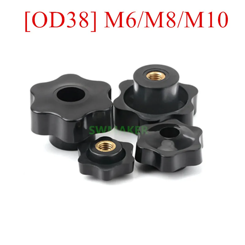 2pcs OD 38mm Through hole M6 M8 M10 Plum Bakelite Hand Tighten Nuts Handle Star Mechanical Black Thumb Nut