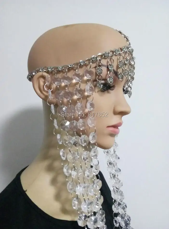 New Style Women Silver Plated Chains Layers Silver Rhinestone Chains Clear Beads Head Chains Jewelry WRHE08