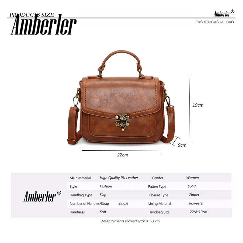 Amberler Women Shoulder Bag PU Leather Small Handbags Famous Designer Ladies Crossbody Messenger Bags Casual Female Travel Bag