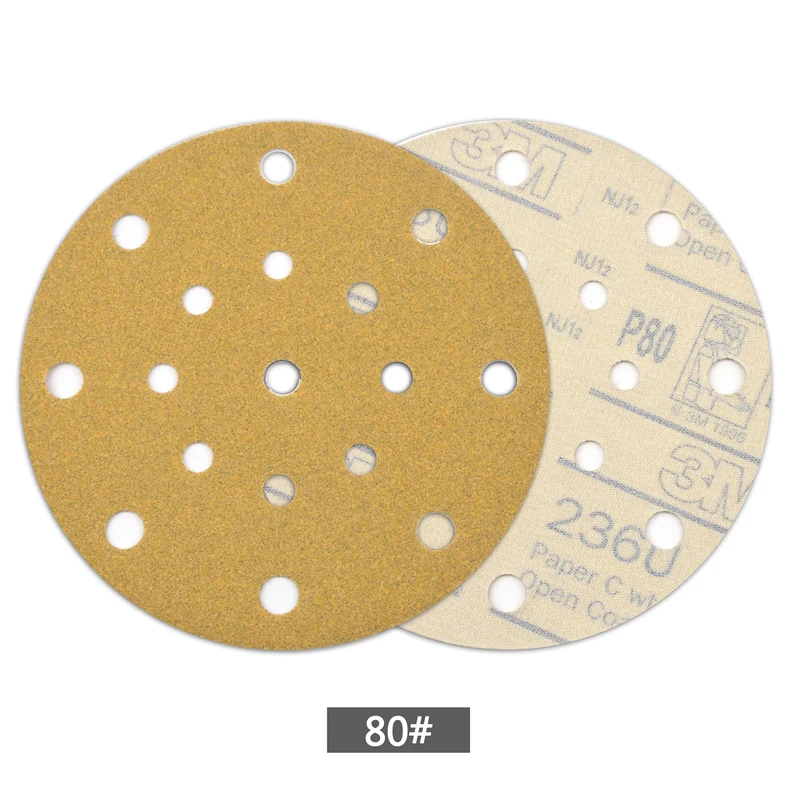POLIWELL 5PCS 6 Inch 17-Hole Waterproof Sandpaper for Hook and Loop Sanding Pad Car Polishing Grinder Sander Yellow Sanding Disc