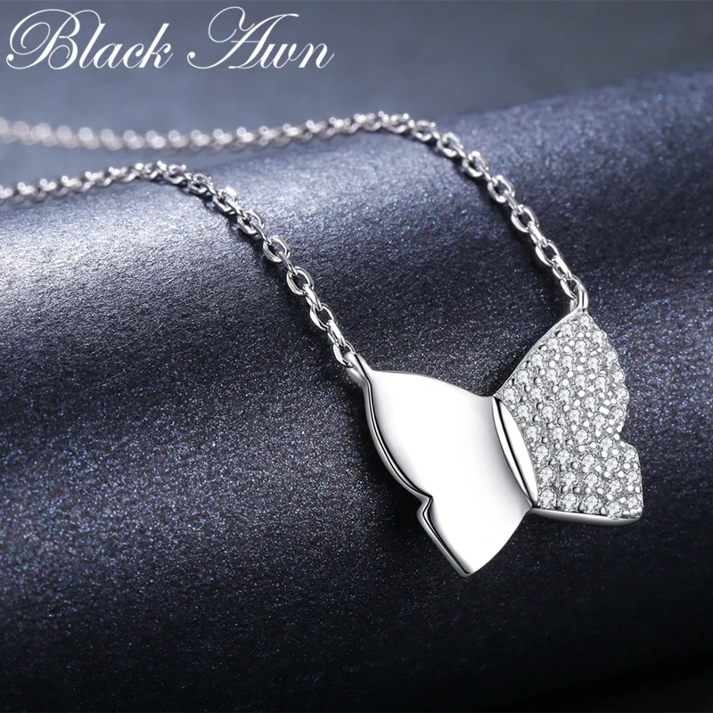 BLACK AWN Cute Butterfly New Arrivals 925 Sterling Silver Fine Jewelry Trendy Engagement necklaces & pendants for Women K006