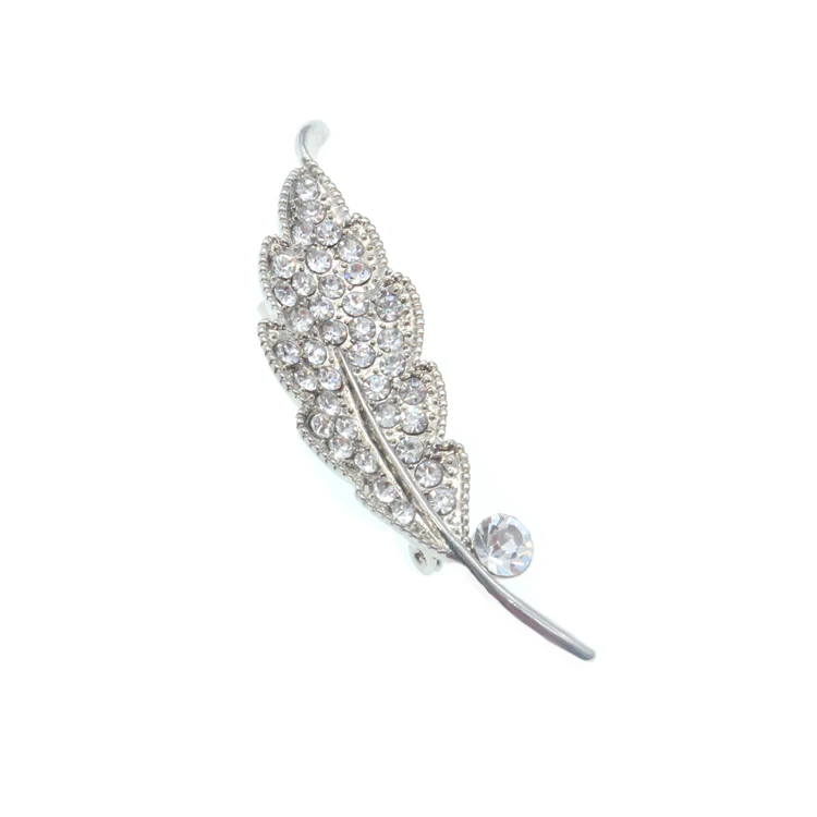 50pcs/lot free shipping feather shape clear rhinestone crystal Brooch pin/lapel pin For party/Gift