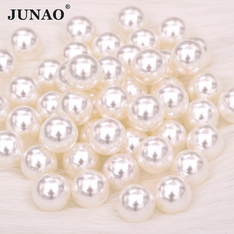 JUNAO 3 4 6 8 10 12 16 18 20 25 30 mm Beige White Pearl Beads No Holes Loose Garment Beads for DIY Clothes Jewelry Making