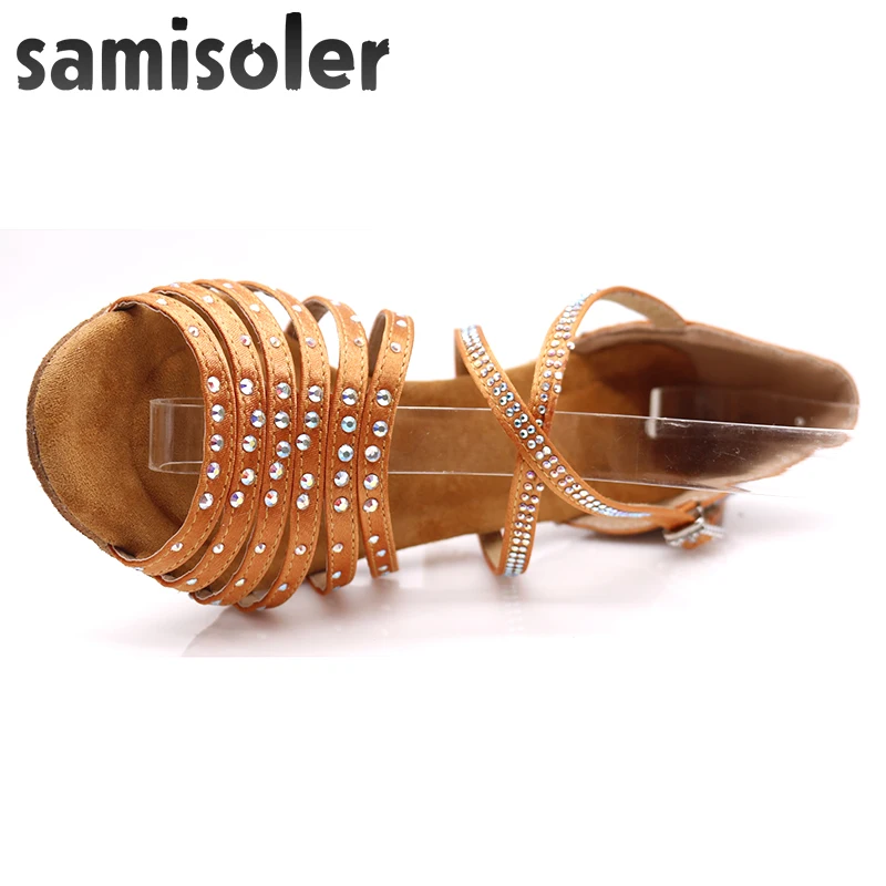 Samisoler Frauen Party Tanz Schuhe Satin Glänzende strass Weichen Boden Latin Dance Schuhe Frau Salsa Dance Schuhe heel5CM-10CM