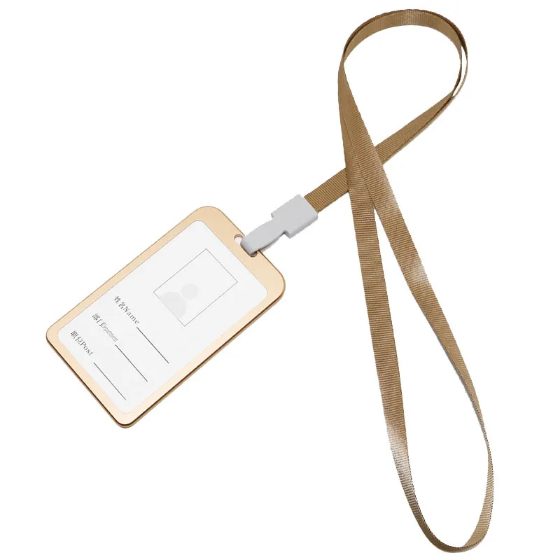 Luxury Brand Aluminium Alloy Vertical ID Card Holder with Lanyard Gold Silver Badge Holders Name Tag School Office Stationery