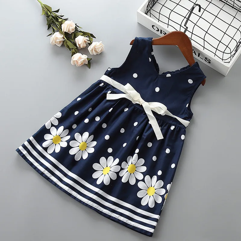 2-7 year High quality girl dress 2019 new summer casual flower dot kid children girl clothing party birthday princess dress