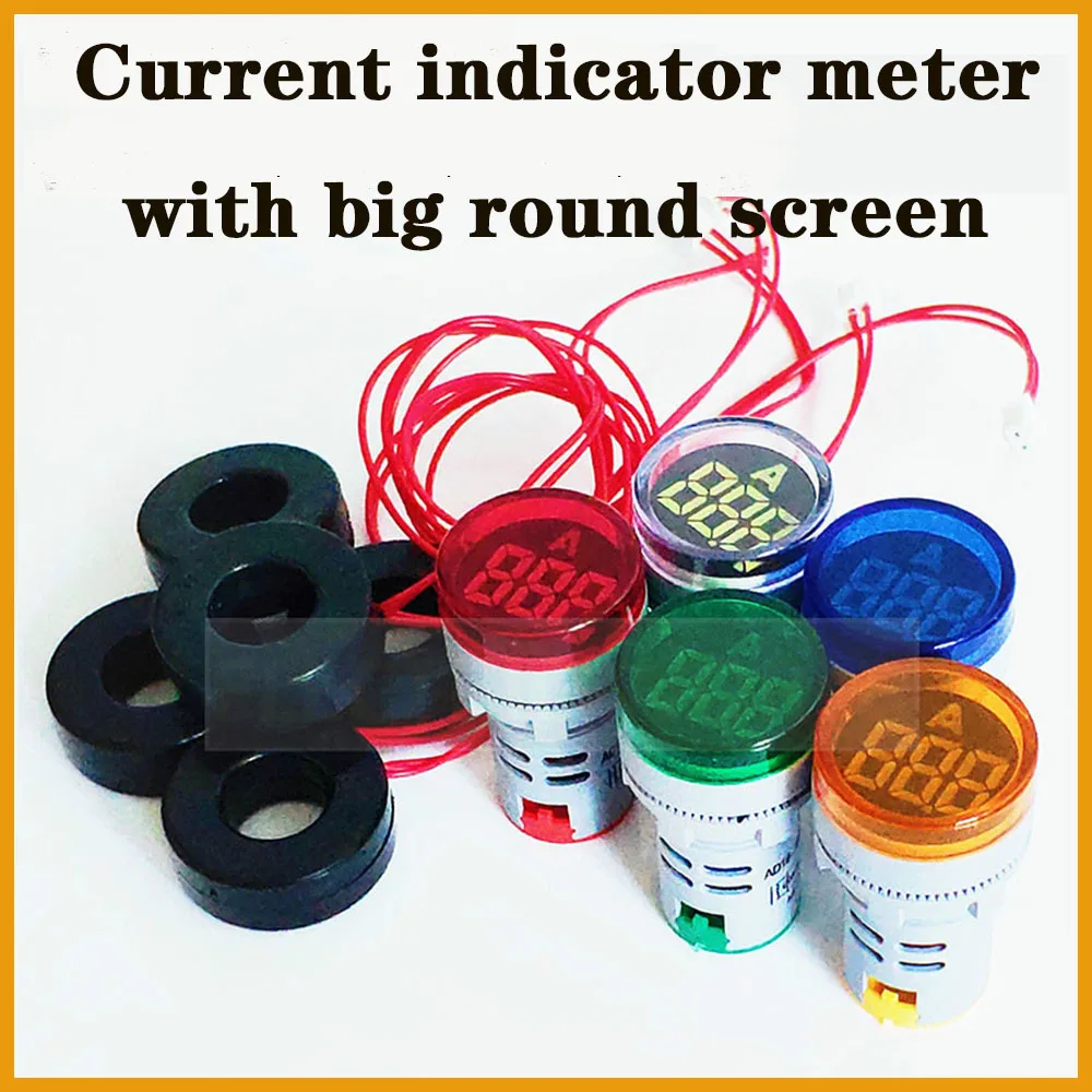 Current Meter 22mm LED Digital Display Gauge Indicator Signal Lamp round screen ammeter Lights Tester Combo measuring Meter