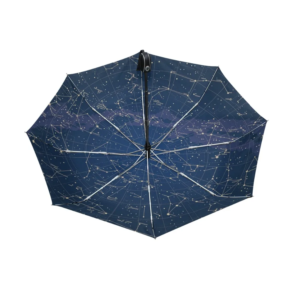 Hot Sale Creative 12 Constellation Stars Map Starry Sky Umbrella Rain Women Automatic Three Folding Umbrella Parasol Parapluie