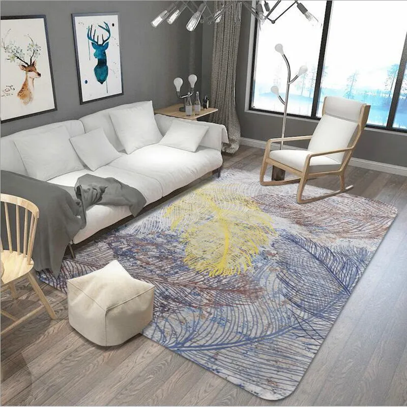 

Trend Five colored feathers pattern rug and carpets for Home living room Bedside Anti-Slip Floor Mat rugs for children rooms