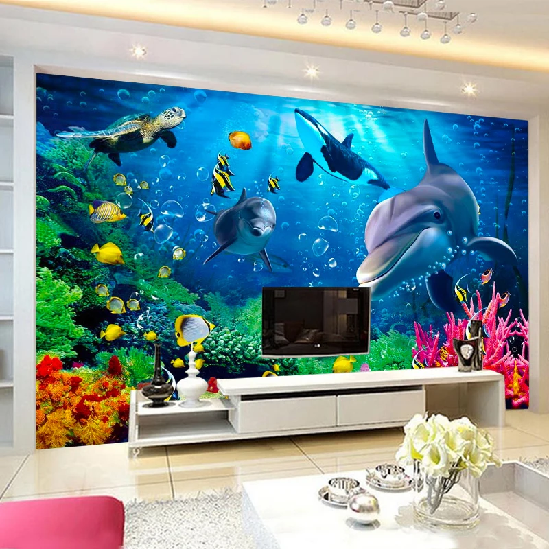 beibehang Custom Non-Woven Mural Fish Undersea World Wall Stickers Living Room Wall Paper Rolls TV Background Home Decor