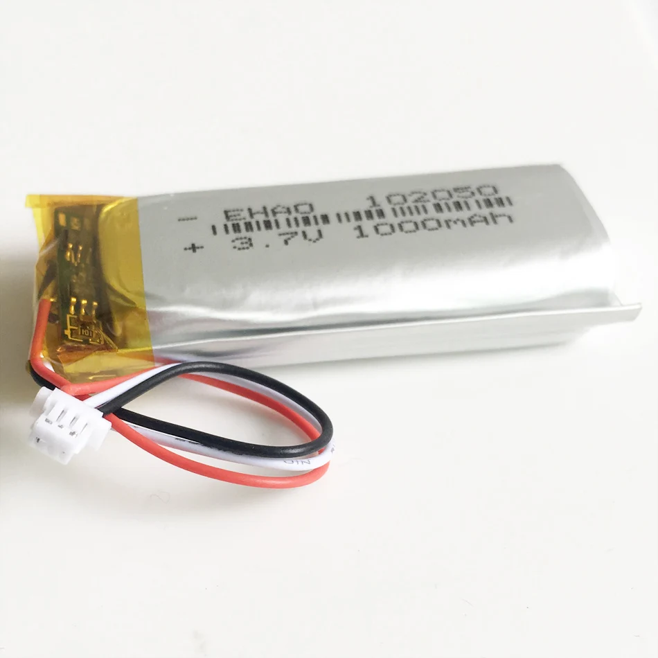 Akumulator Lipo 3,7 V 1000 mAh 102050   z wtyczką JST 3PIN 1.0/1.25/1.5/2.0/2.5 do kamery GPS z mikrofonem przewodowym