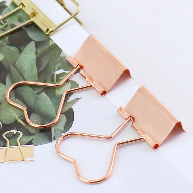 TUTU 12pcs/lot Solid Color Rose Gold Metal Binder Clips Notes Letter heart shape Paper Clip Office Supplies H0026