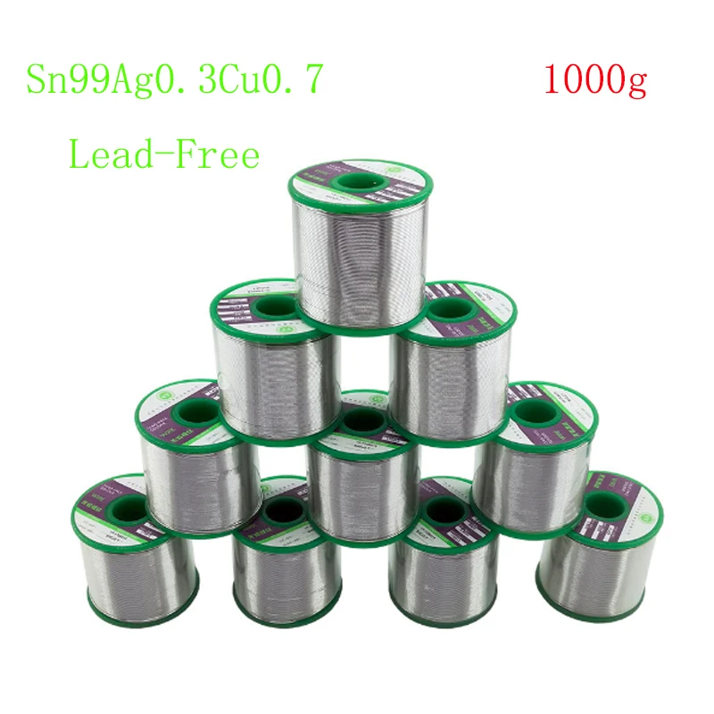 1000g Sn99Ag0.3Cu0.7 Lead-free Solder Wire 0.6/0.8/1.0/1.2mm Tin Wire Unleaded Lead Free Rosin Core for Electrical Solder RoHS