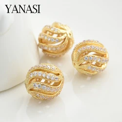 Fashion Hollowing out Round Spacer Brass Cubic Zirconia  Ball Beads for DIY Earrings Bracelet Jewelry Findings 6mm 8mm 10mm