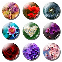 Glass Fridge Magnet Rose Dandelion Poppy Lotus Cherry Blossoms Orchid Daisy Whiteboard Refrigerator Magnets 30mm