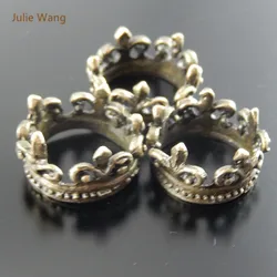 Julie Wang 5PCS Alloy Retro Bronze Crown Pendant Charms Handmade Hanging Ring Circle Tops Suspension