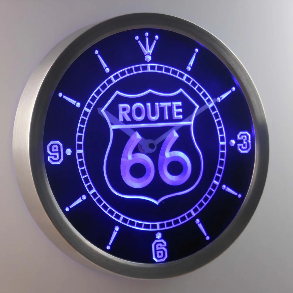 nc0315 Route 66 Bar Beer Neon Light Signs LED Wall Clock